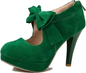Women's Classic Vintage Platform High Heel Small Bow Dress Pumps