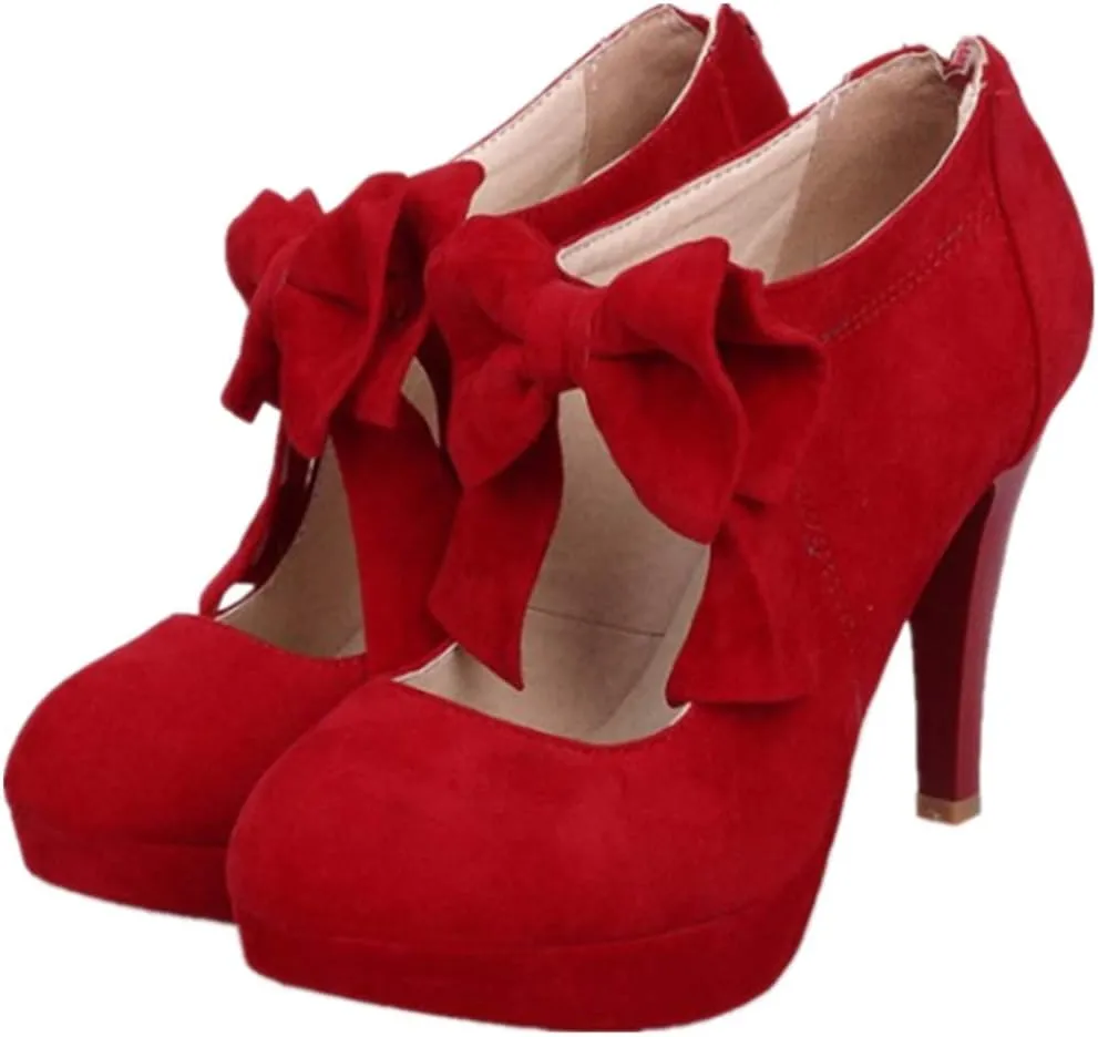 Women's Classic Vintage Platform High Heel Small Bow Dress Pumps