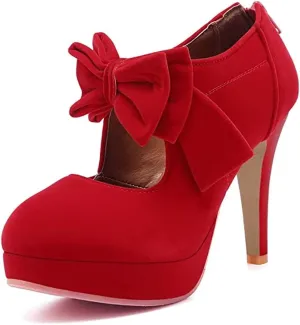 Women's Classic Vintage Platform High Heel Small Bow Dress Pumps