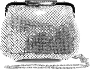 Womens clutch metal mesh evening purse bag for Cocktail Party Prom Wedding Banquet