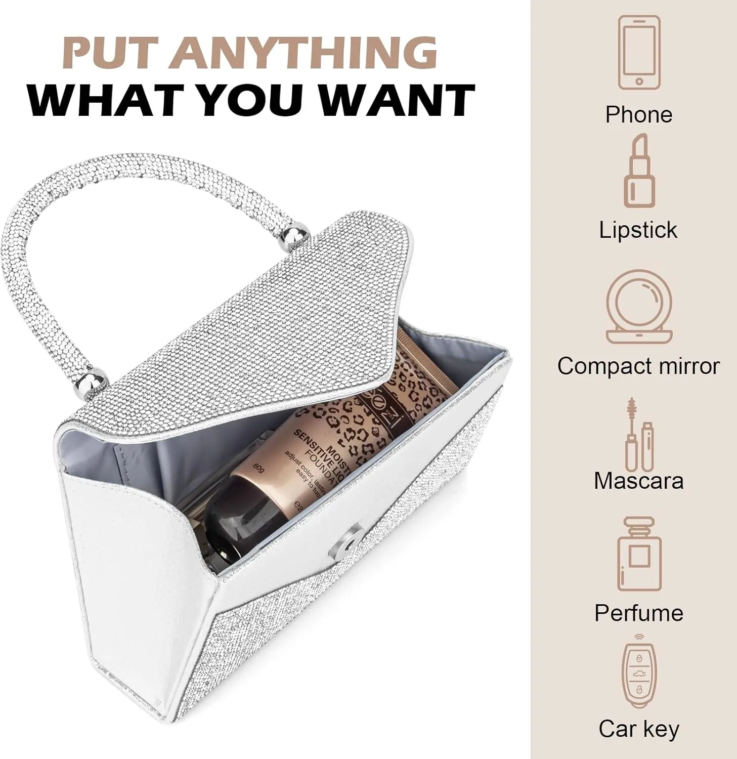 Women's Evening Bag Purse Clutch Bag Ladies Rhinestone Purses Glitter Small Handbags Party Wedding Prom