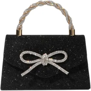 Womens Evening Bag Sparkly Bow Clutch Purse Wedding Party Purses Glitter Rhinestone Party Prom Handbags