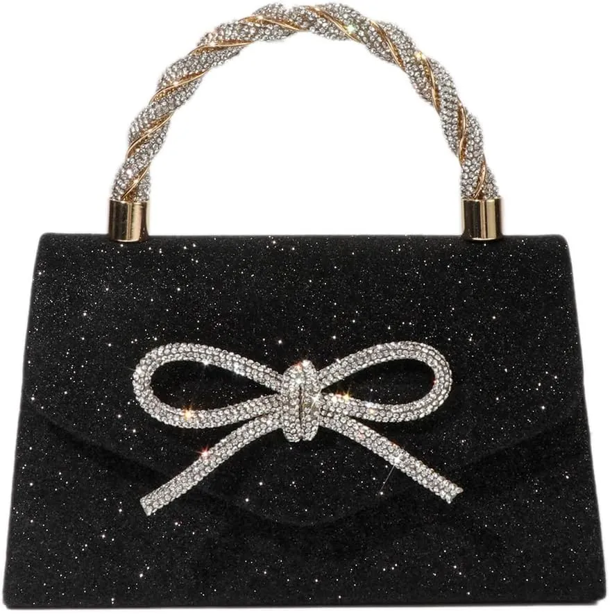 Womens Evening Bag Sparkly Bow Clutch Purse Wedding Party Purses Glitter Rhinestone Party Prom Handbags