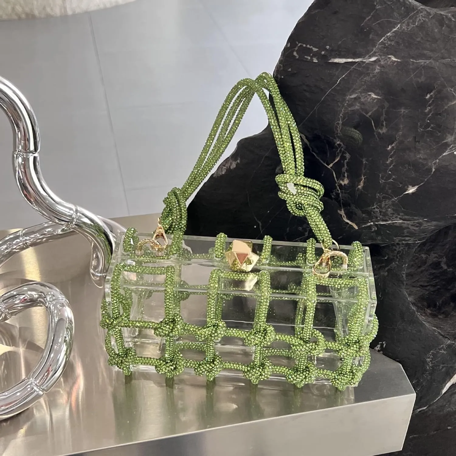 Women's Evening Bag Sparkly Rhinestone Clutch Purse Bling Acrylic Crossbody Bag for Women