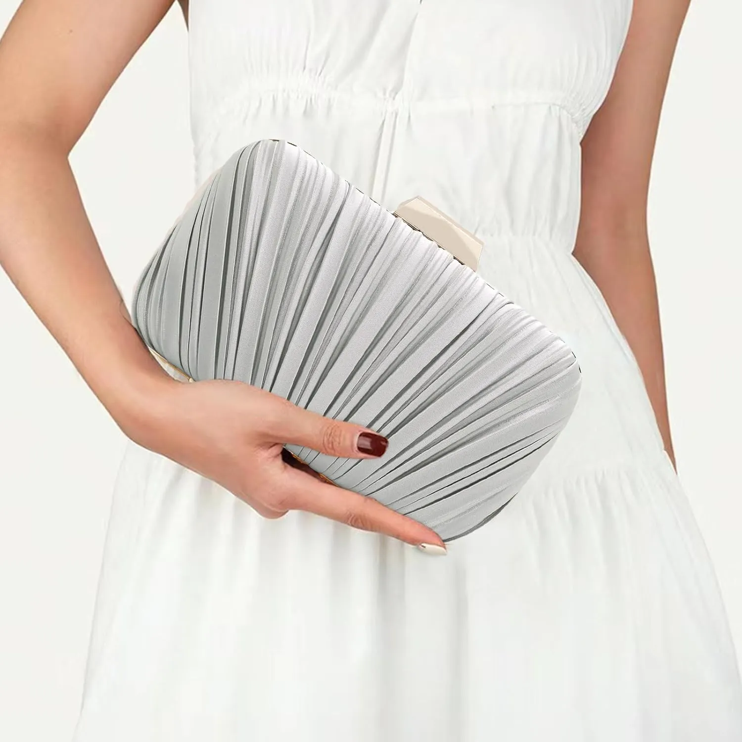 Women's Evening Bag Summer Wedding Party Clutches Pleated Evening Bag for Bridal Shoulder Handbag