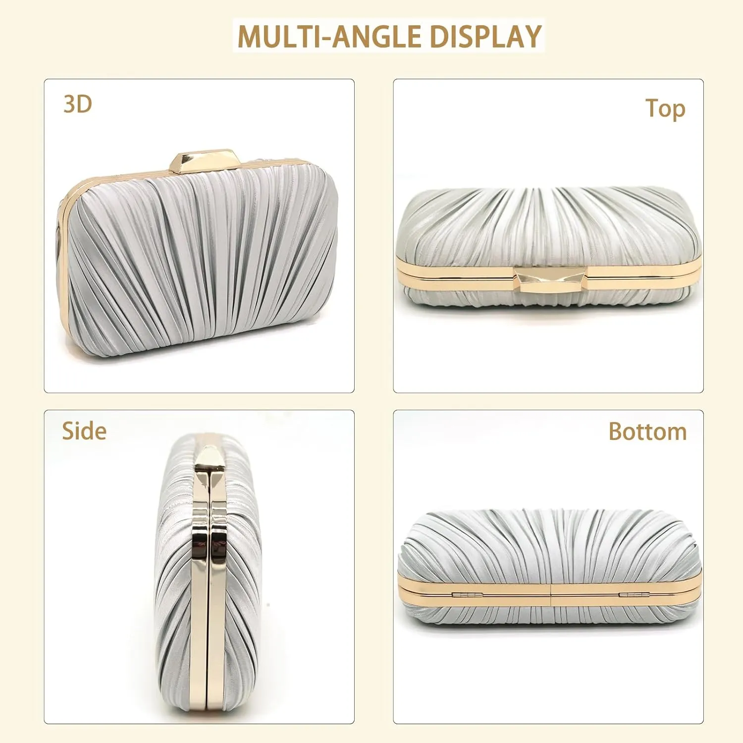 Women's Evening Bag Summer Wedding Party Clutches Pleated Evening Bag for Bridal Shoulder Handbag