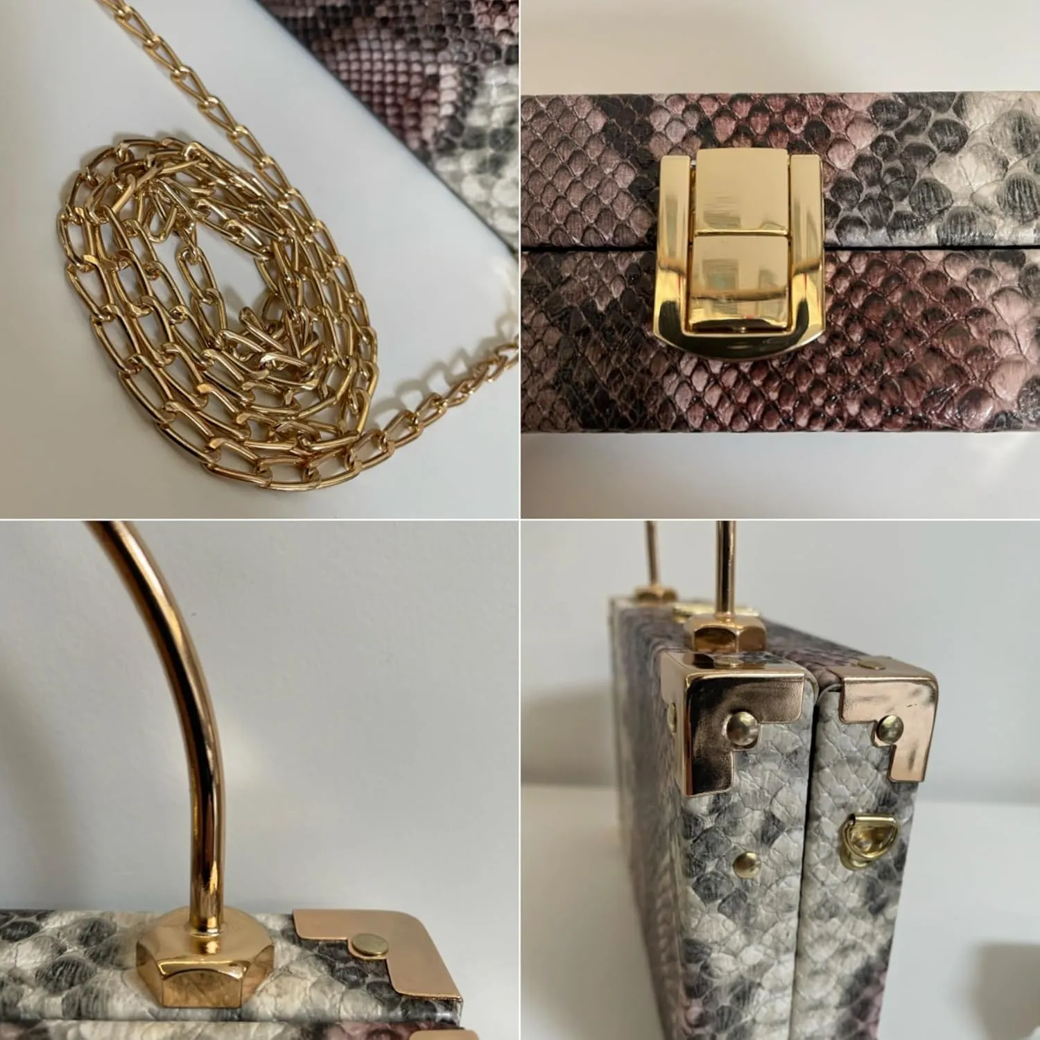 Womens Fashion Snakeskin Evening Handbag Top Handle Clutch Purse Chain Shoulder Cross-body Bag