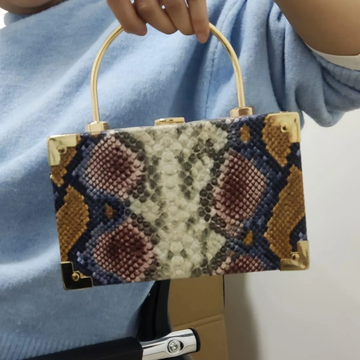 Womens Fashion Snakeskin Evening Handbag Top Handle Clutch Purse Chain Shoulder Cross-body Bag
