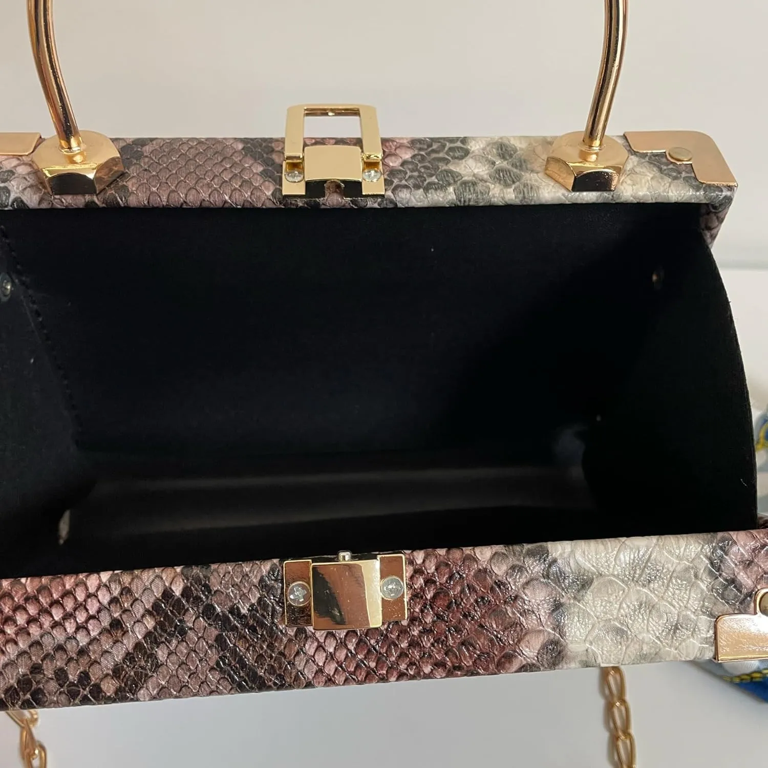 Womens Fashion Snakeskin Evening Handbag Top Handle Clutch Purse Chain Shoulder Cross-body Bag