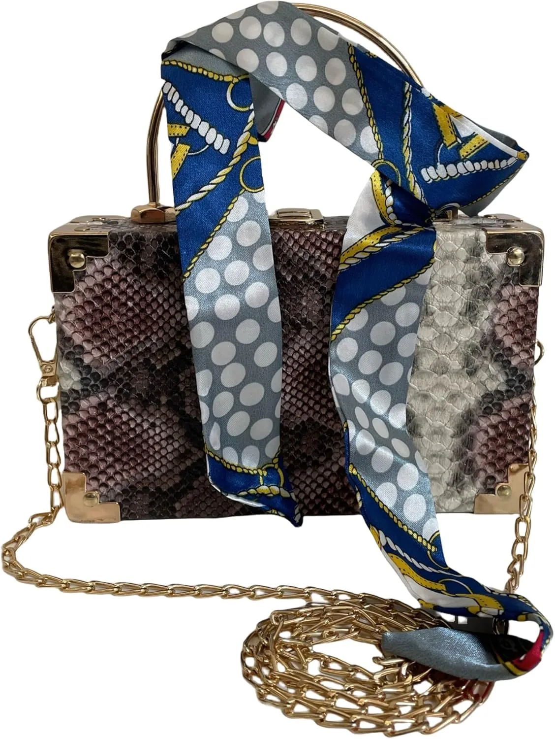 Womens Fashion Snakeskin Evening Handbag Top Handle Clutch Purse Chain Shoulder Cross-body Bag