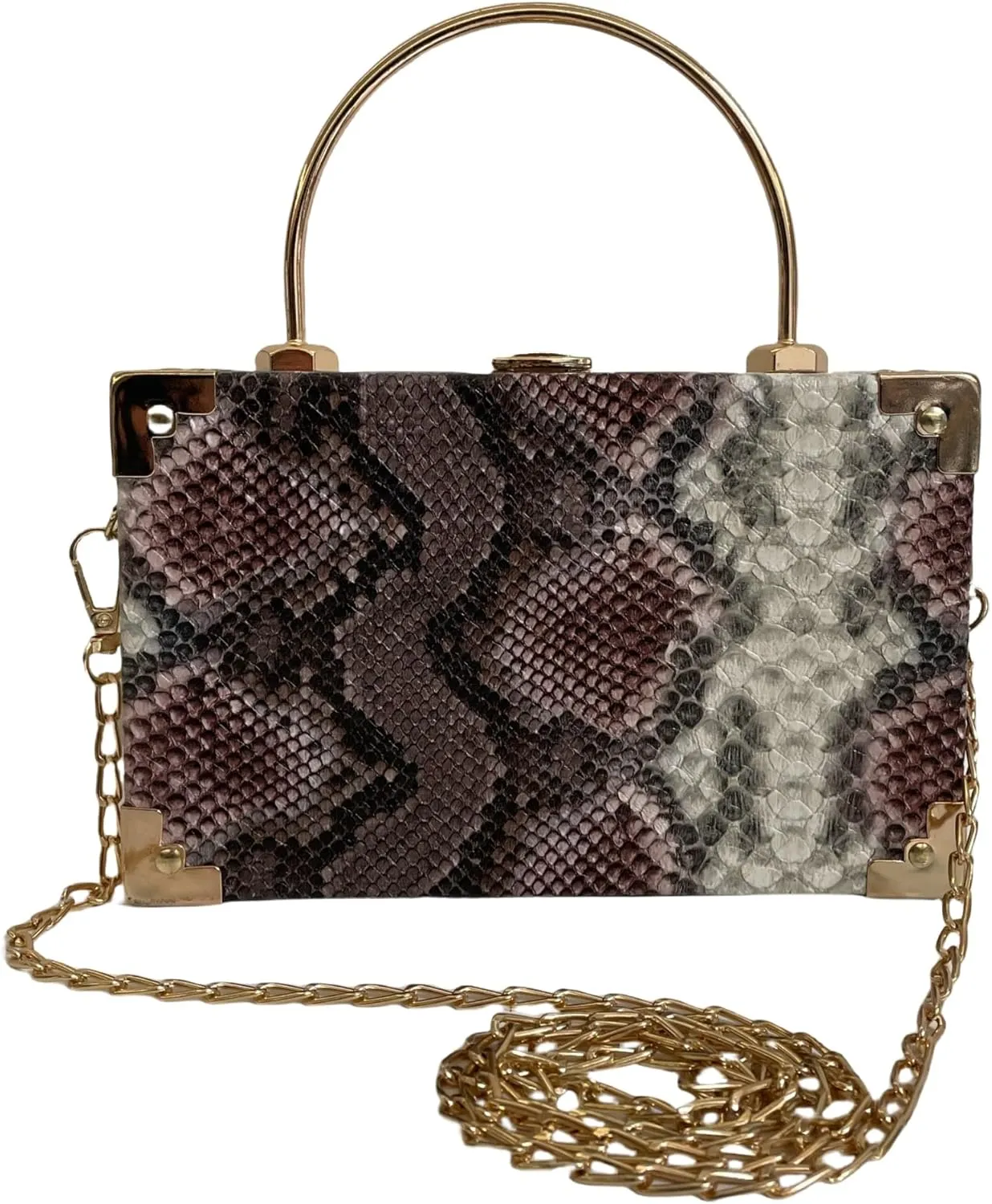 Womens Fashion Snakeskin Evening Handbag Top Handle Clutch Purse Chain Shoulder Cross-body Bag