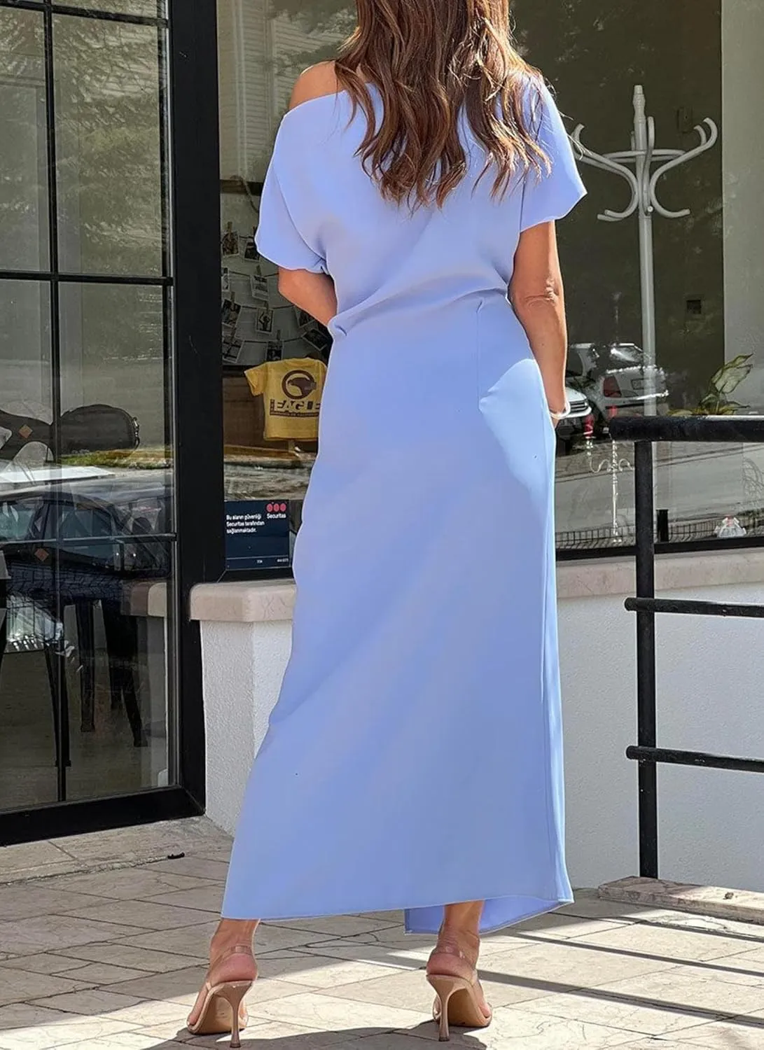 Women's Flowy Off Shoulder Sleeveless Maxi Dress Split Hem Spring Summer Garden Party Wedding Guest Cocktail Dress