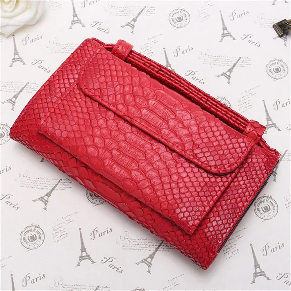Womens Genuine Leather Snakeskin Crossbody Purse Tote Handbag Clutch Wallet with Chain