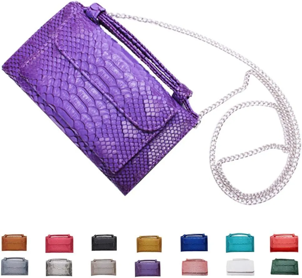 Womens Genuine Leather Snakeskin Crossbody Purse Tote Handbag Clutch Wallet with Chain