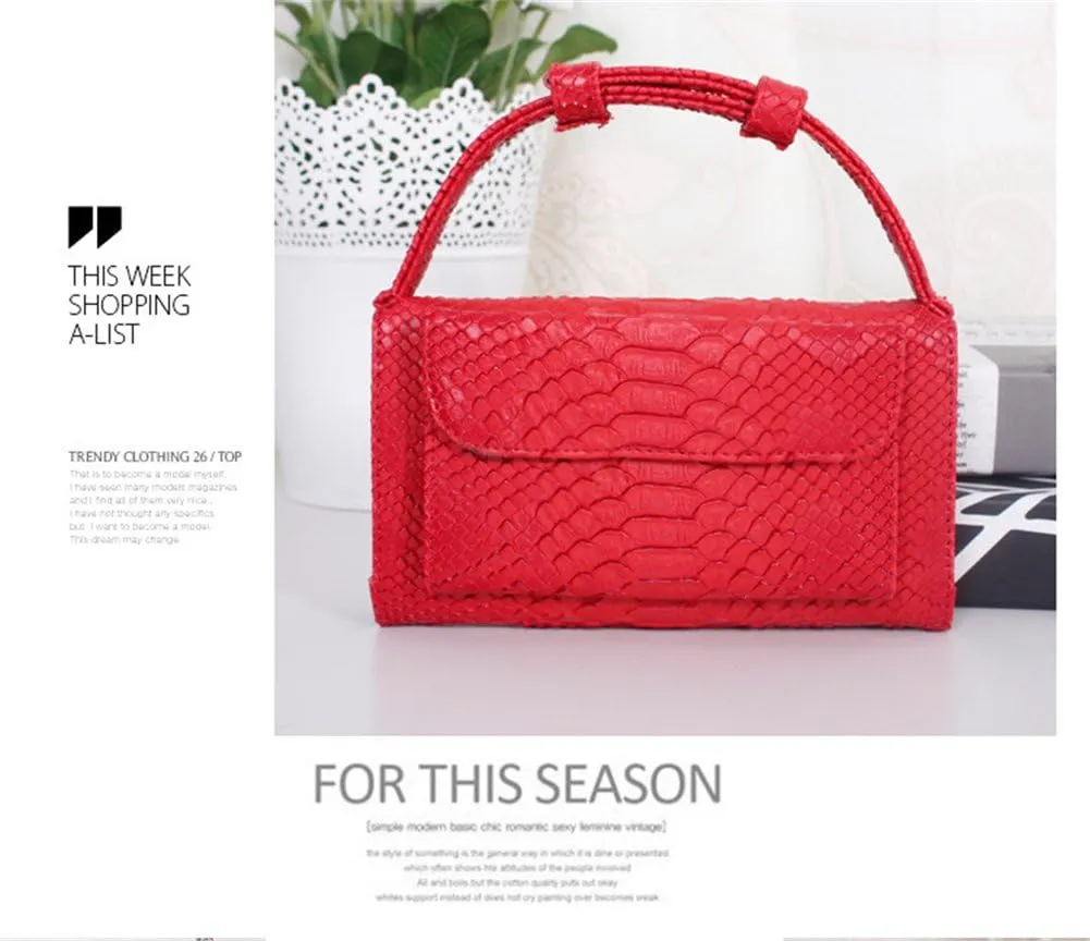 Womens Genuine Leather Snakeskin Crossbody Purse Tote Handbag Clutch Wallet with Chain