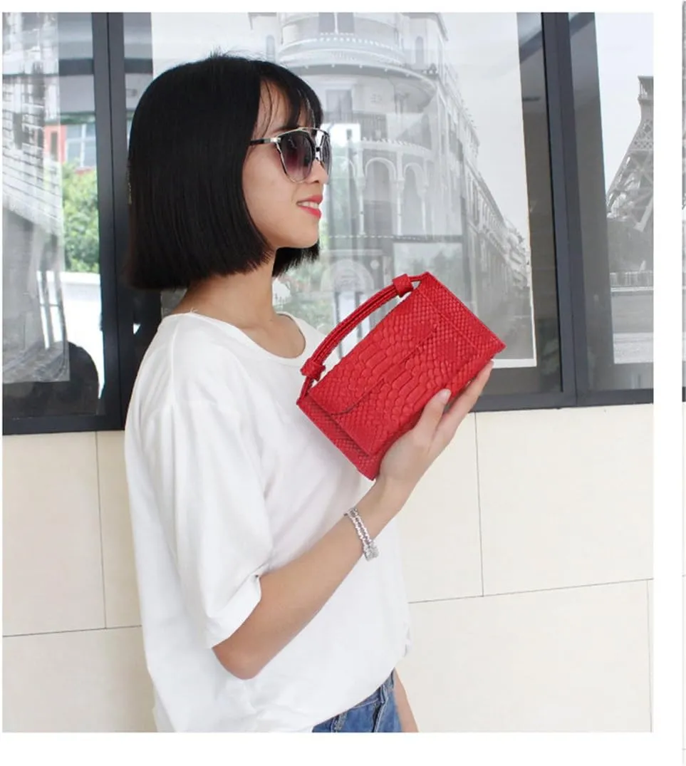 Womens Genuine Leather Snakeskin Crossbody Purse Tote Handbag Clutch Wallet with Chain