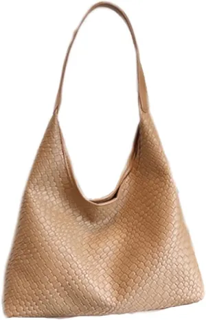 Women's Handbag Woven Hobo Shoulder Bag, Large Capacity Tote, PU Leather, Magnetic Closure