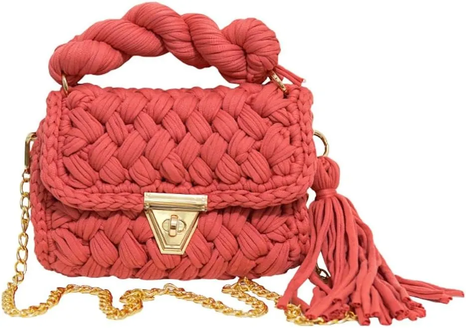 Women's Handwoven Tote Chunky Yarn Crochet Crossbody Shoulder Bag DIY Knot Purse Knit Woven Handbag Evening Clutch