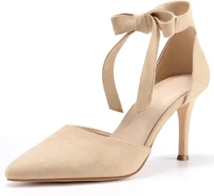 Womens High Heel Pointed Toe Pumps Ankle Tie Classic Office Special Dress Party Shoes