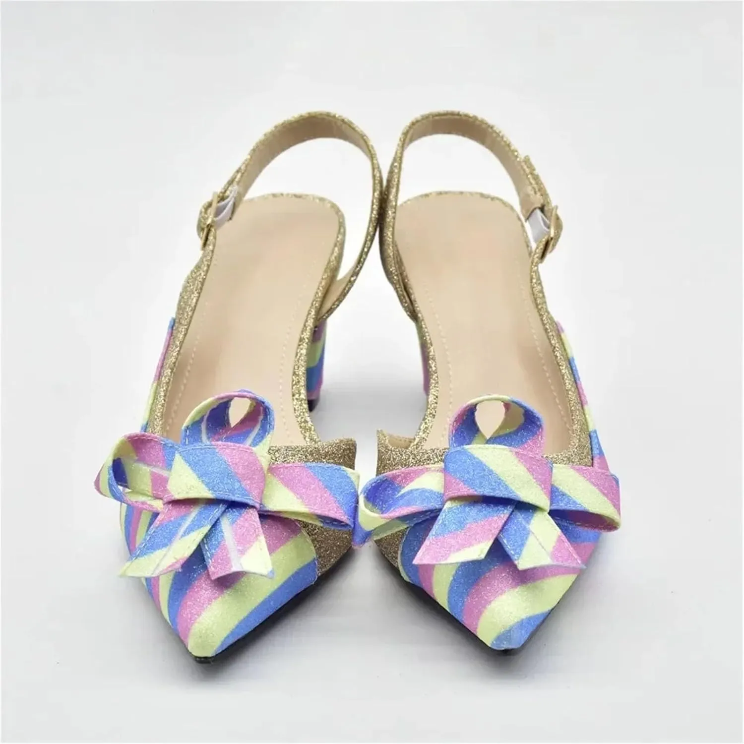 Women's Italian Women Party Shoe & Bag Set - Colorful Rainbow Butterfly Design Pumps & Purse for Elegant Evening Outfits