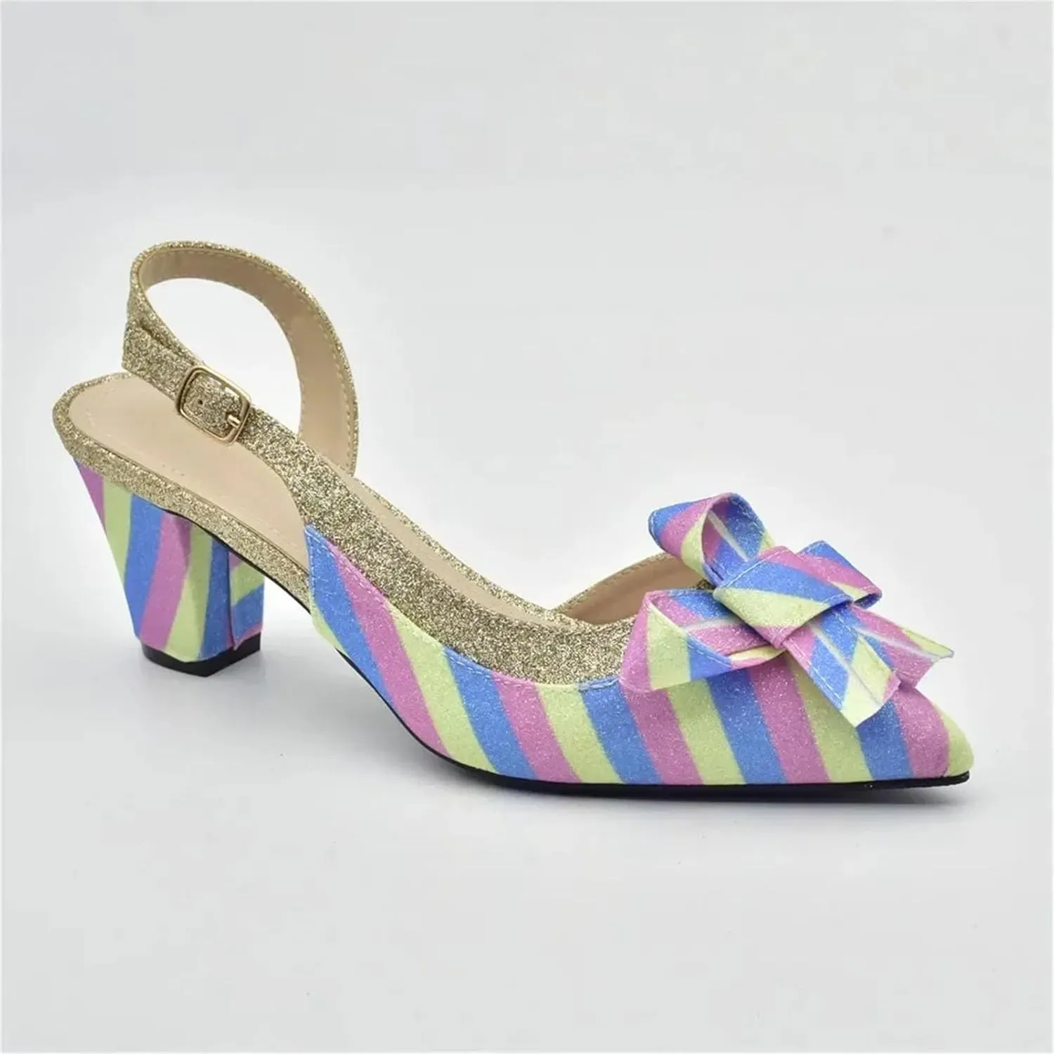 Women's Italian Women Party Shoe & Bag Set - Colorful Rainbow Butterfly Design Pumps & Purse for Elegant Evening Outfits