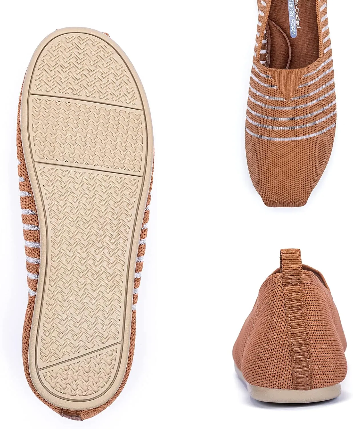Women's Knit Flat Shoes,Classic Casual Washable Shoes,Comfortable Walking Slip-On Ballerina Square Toe Shoes for Women