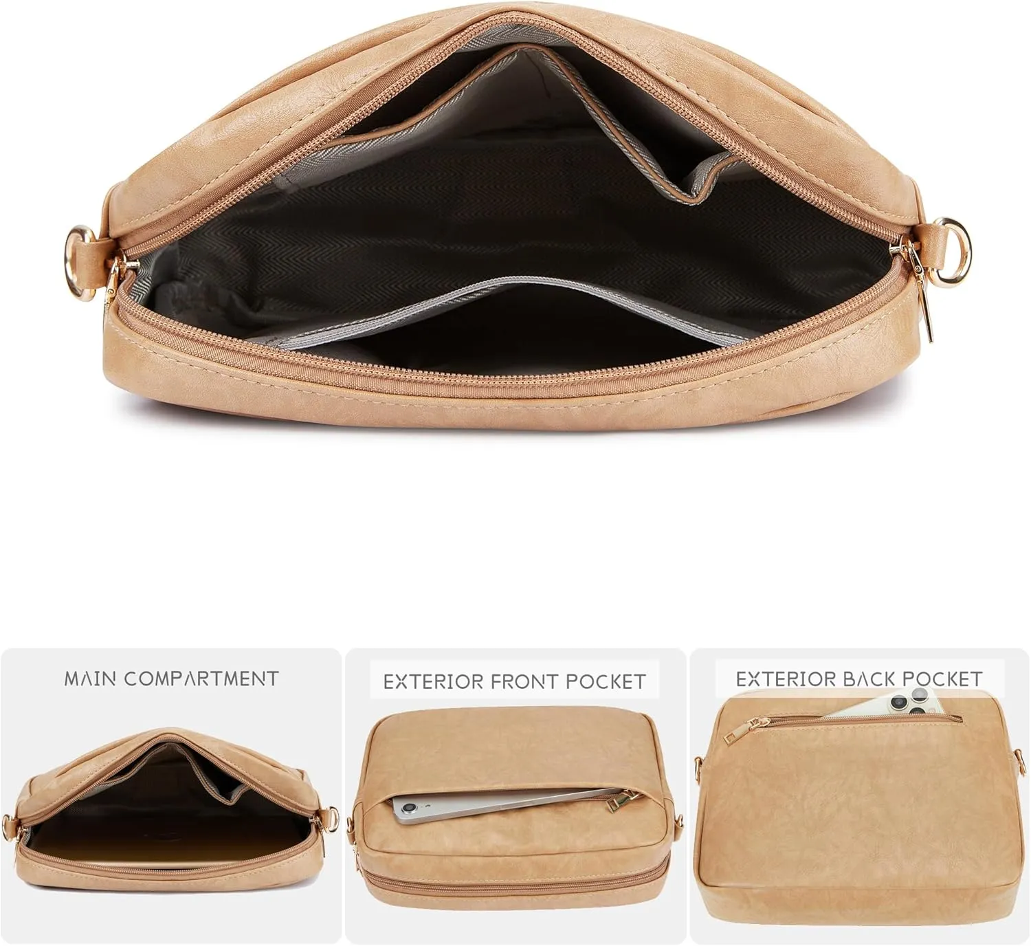 Women's Leather Crossbody Bag Zipper Shoulder Camera Purse