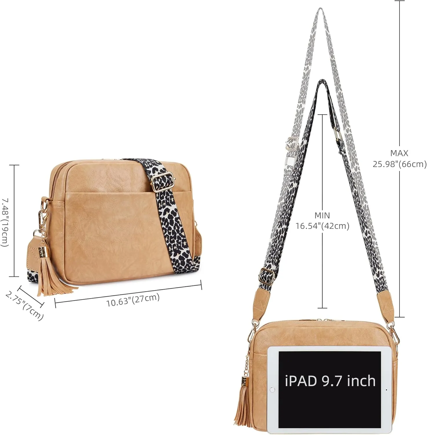 Women's Leather Crossbody Bag Zipper Shoulder Camera Purse