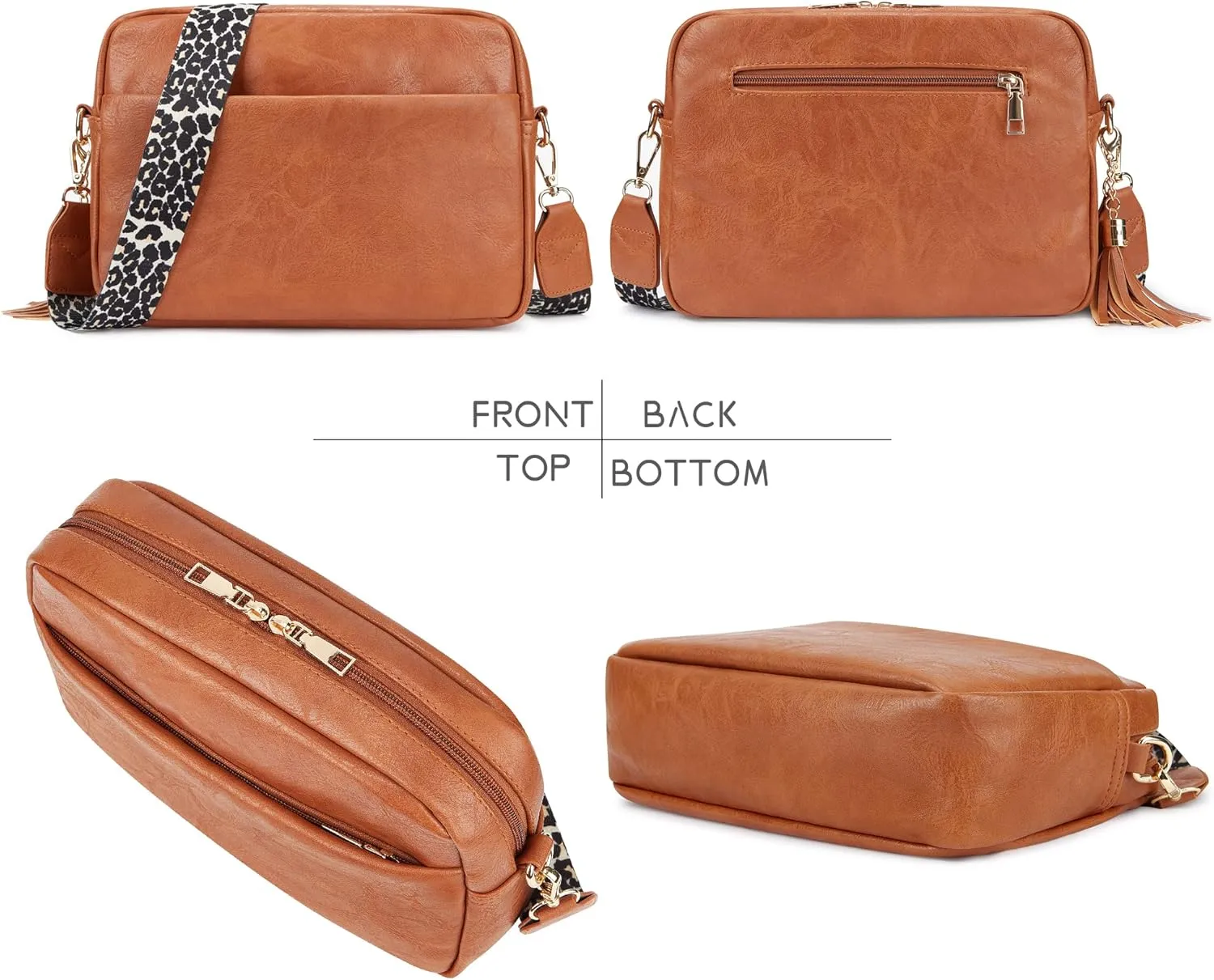 Women's Leather Crossbody Bag Zipper Shoulder Camera Purse