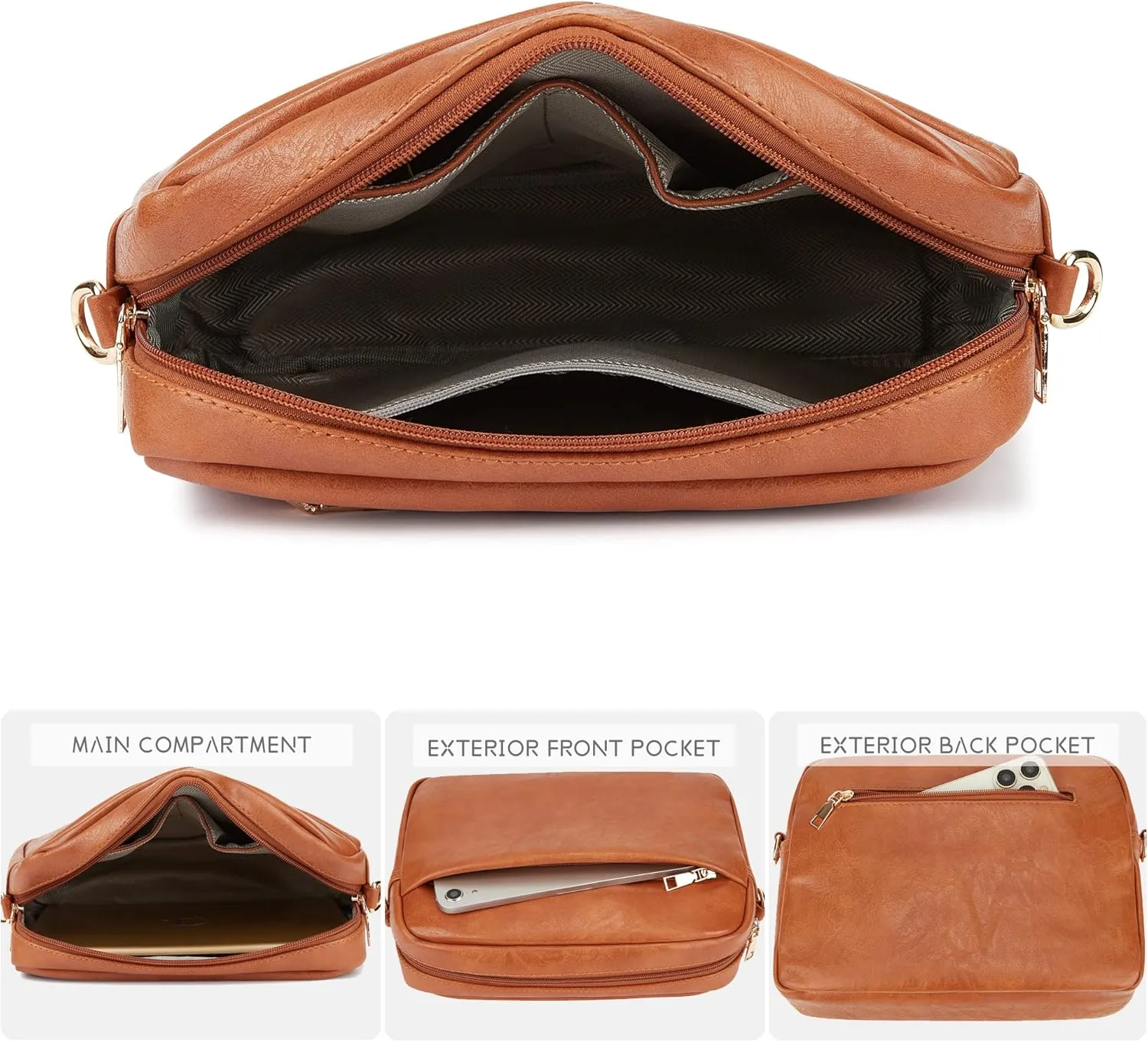 Women's Leather Crossbody Bag Zipper Shoulder Camera Purse