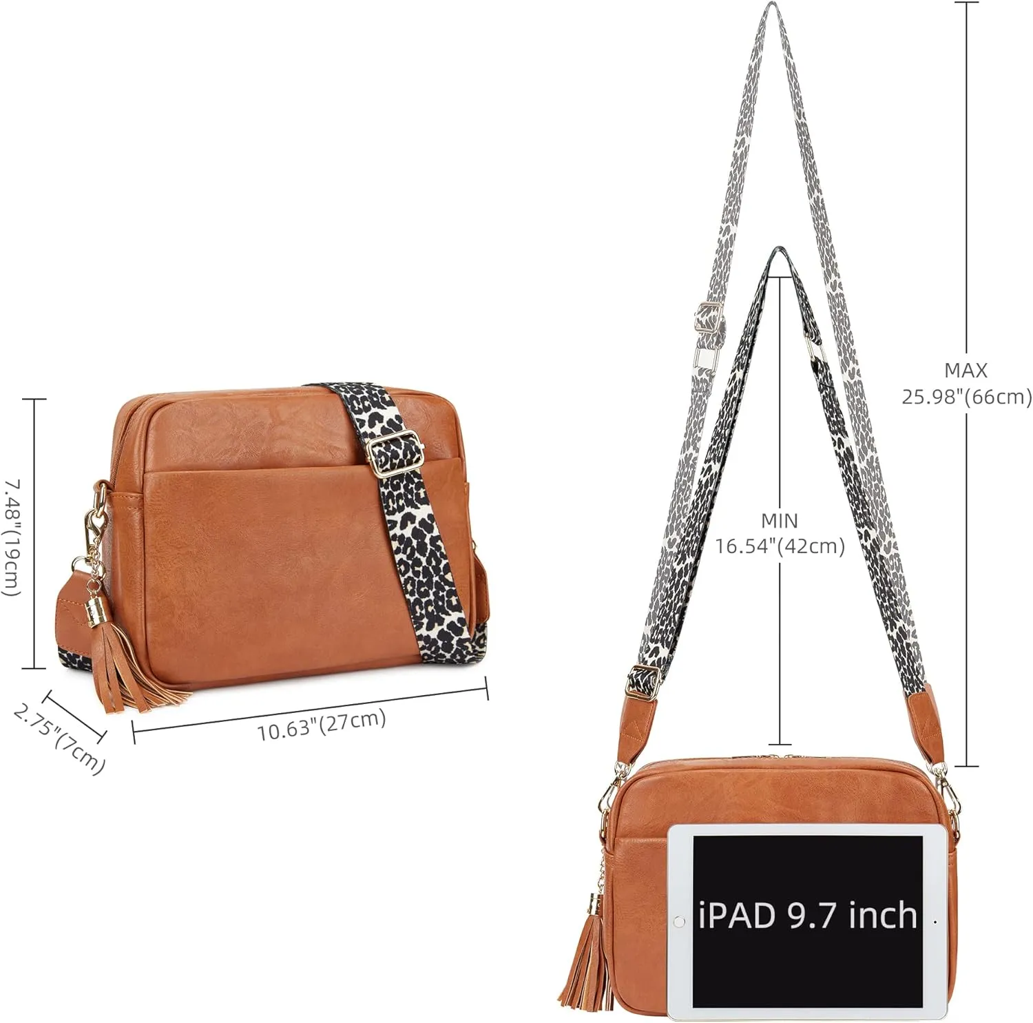 Women's Leather Crossbody Bag Zipper Shoulder Camera Purse
