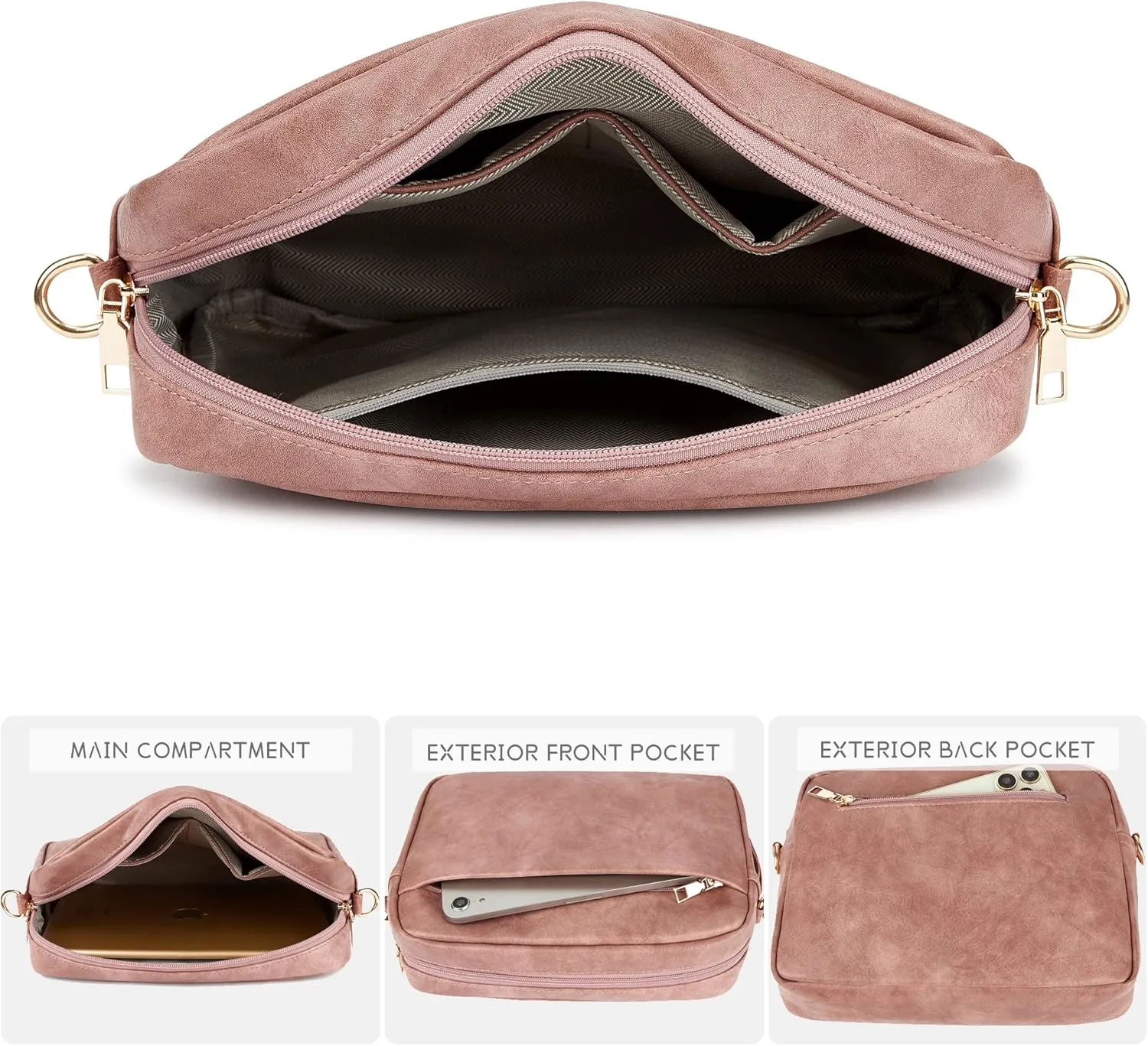 Women's Leather Crossbody Bag Zipper Shoulder Camera Purse