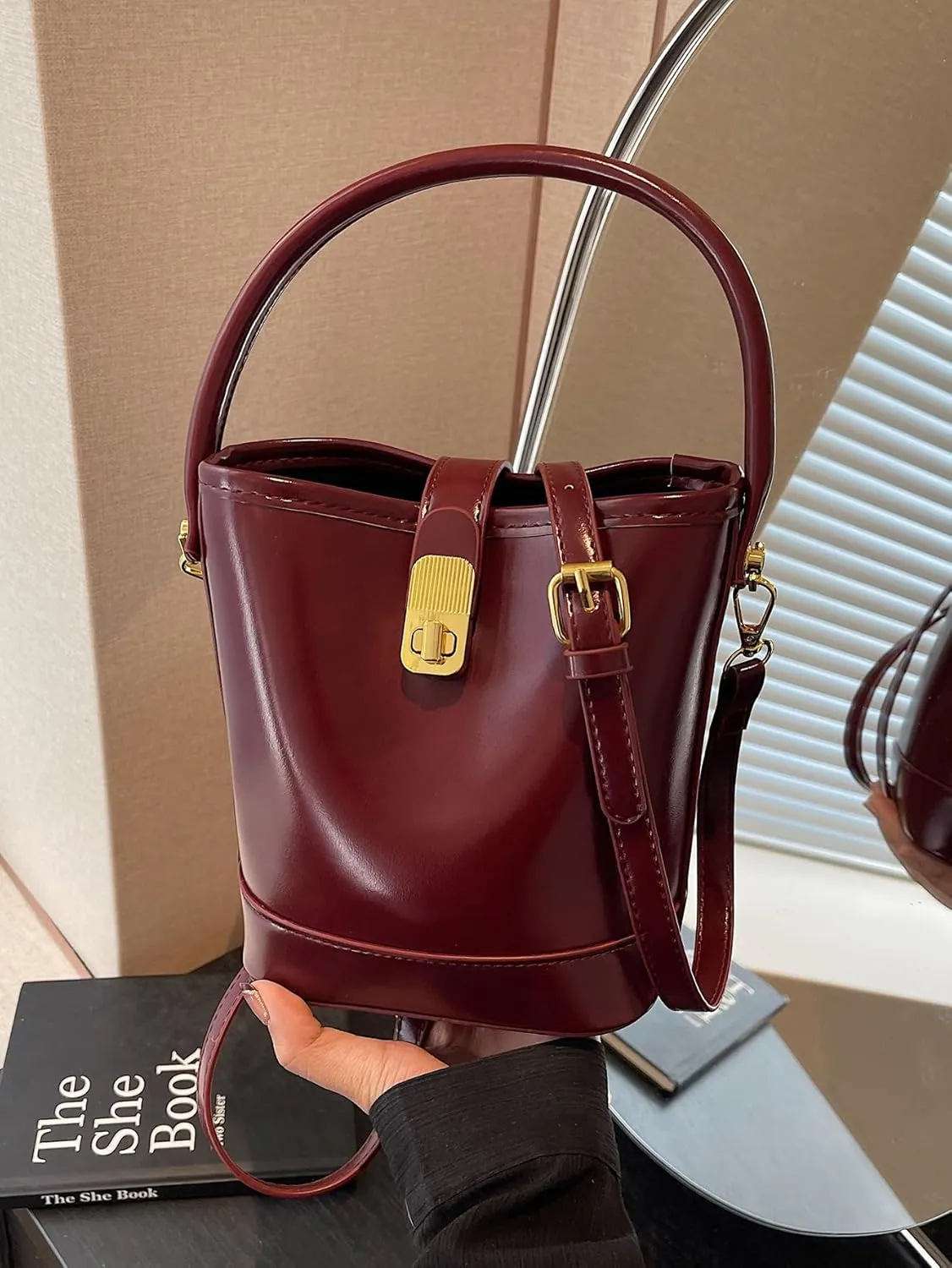Women's PU Leather Bucket Bag Trendy Crossbody Shoulder Bags Large Hobo Purses