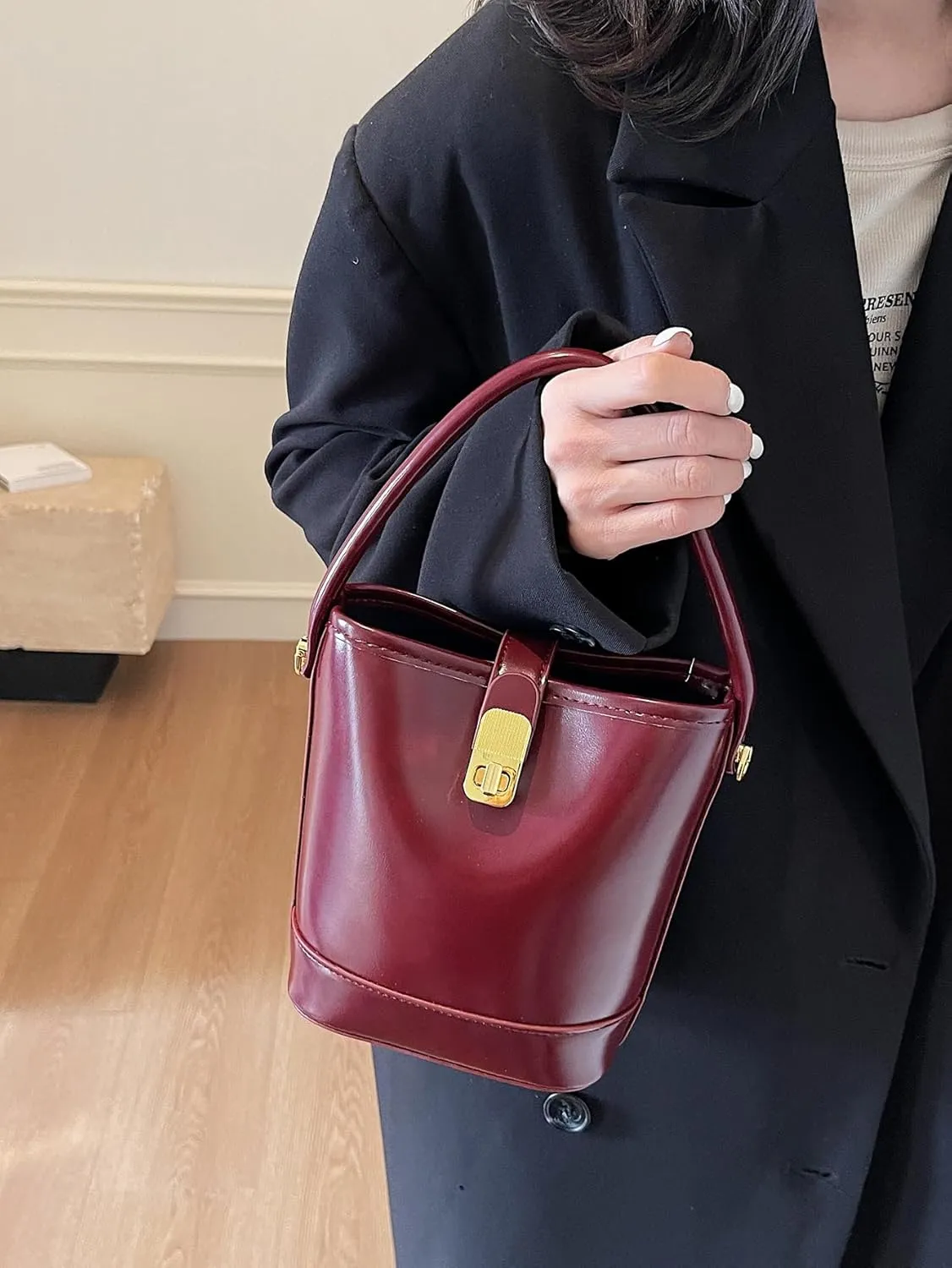 Women's PU Leather Bucket Bag Trendy Crossbody Shoulder Bags Large Hobo Purses