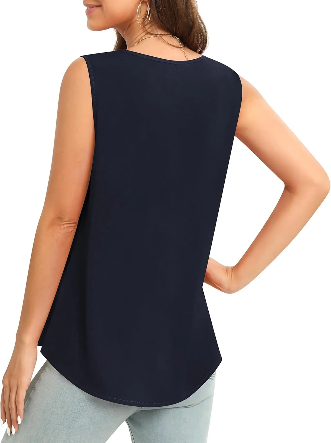 Women's Sleeveless Chiffon Tank Top Business Casual Blouse Tunic Top