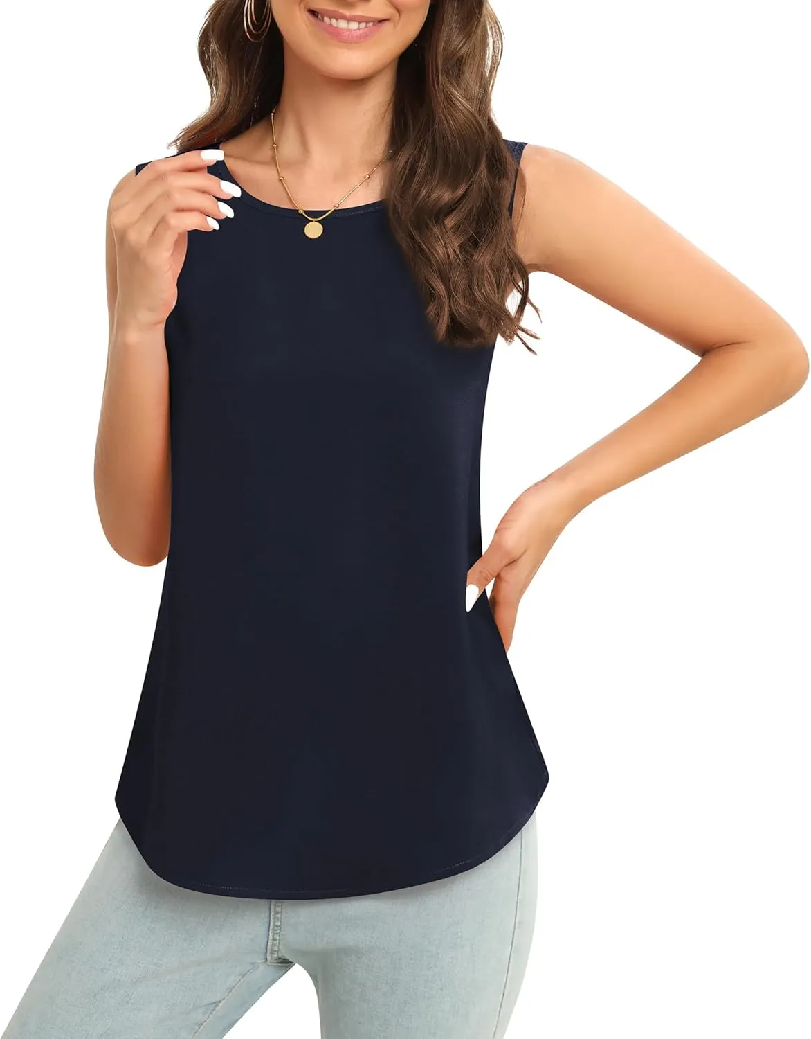 Women's Sleeveless Chiffon Tank Top Business Casual Blouse Tunic Top