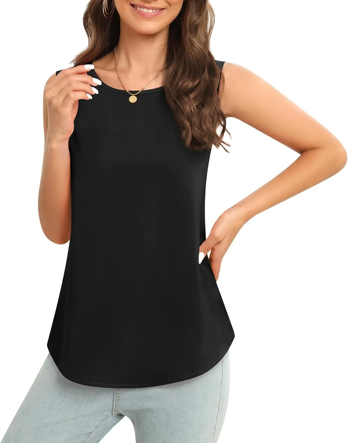 Women's Sleeveless Chiffon Tank Top Business Casual Blouse Tunic Top