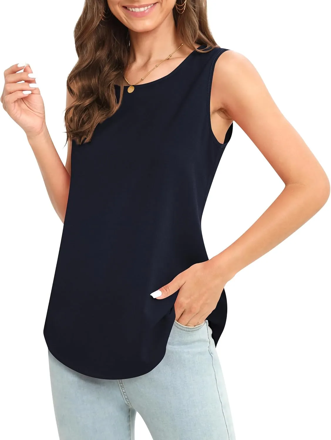Women's Sleeveless Chiffon Tank Top Business Casual Blouse Tunic Top