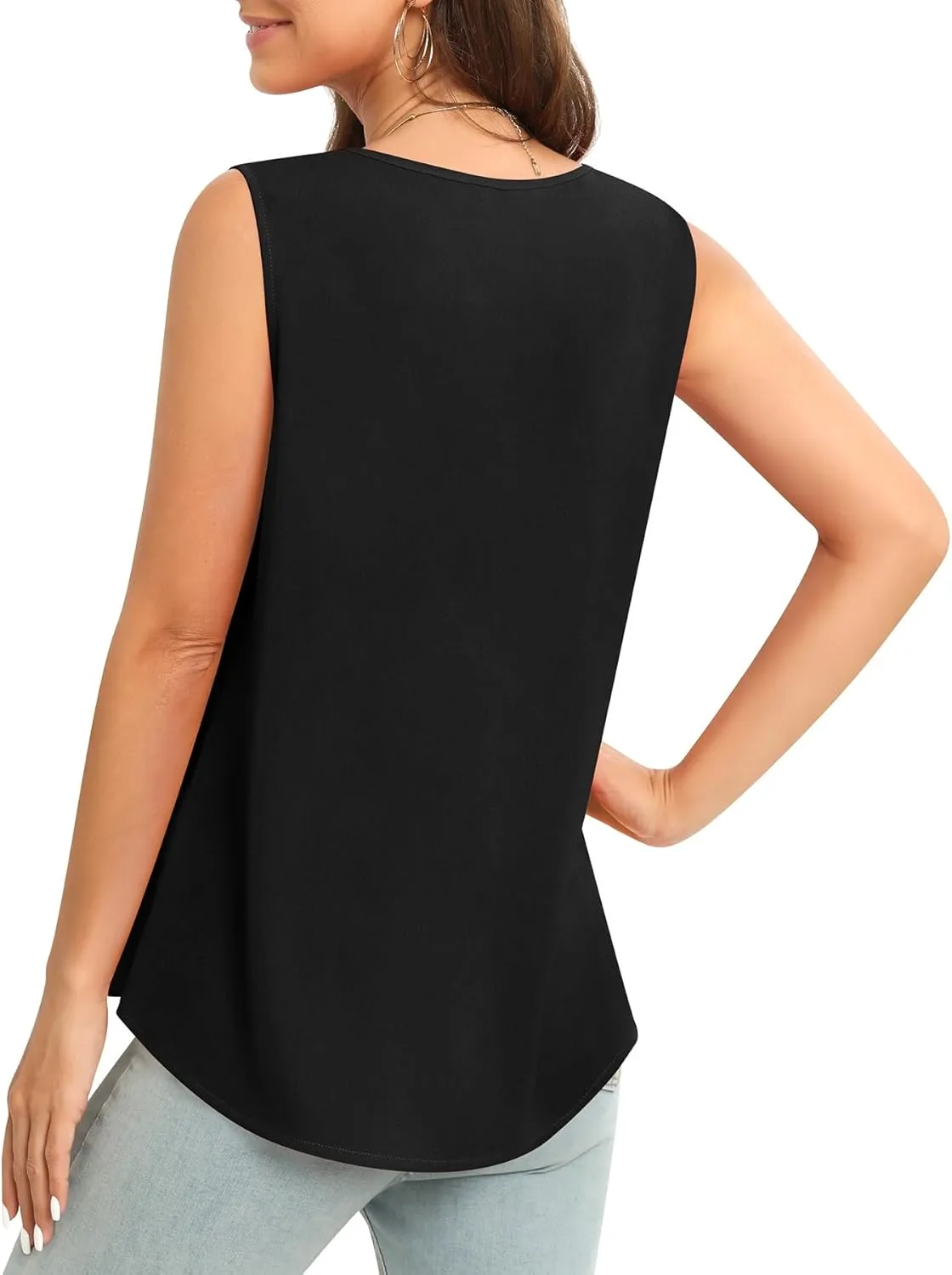 Women's Sleeveless Chiffon Tank Top Business Casual Blouse Tunic Top