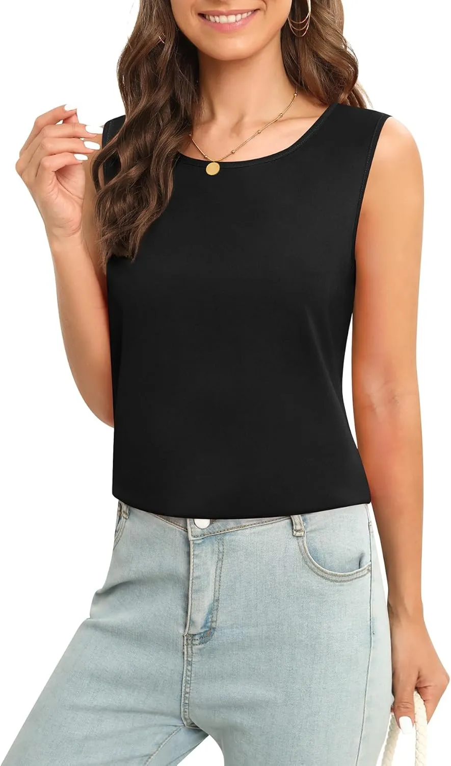 Women's Sleeveless Chiffon Tank Top Business Casual Blouse Tunic Top