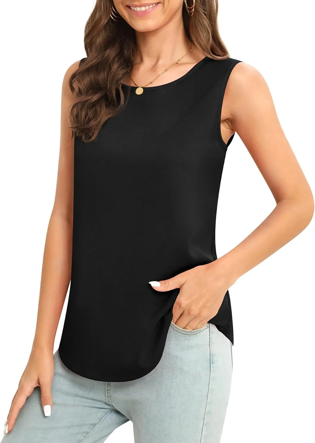 Women's Sleeveless Chiffon Tank Top Business Casual Blouse Tunic Top