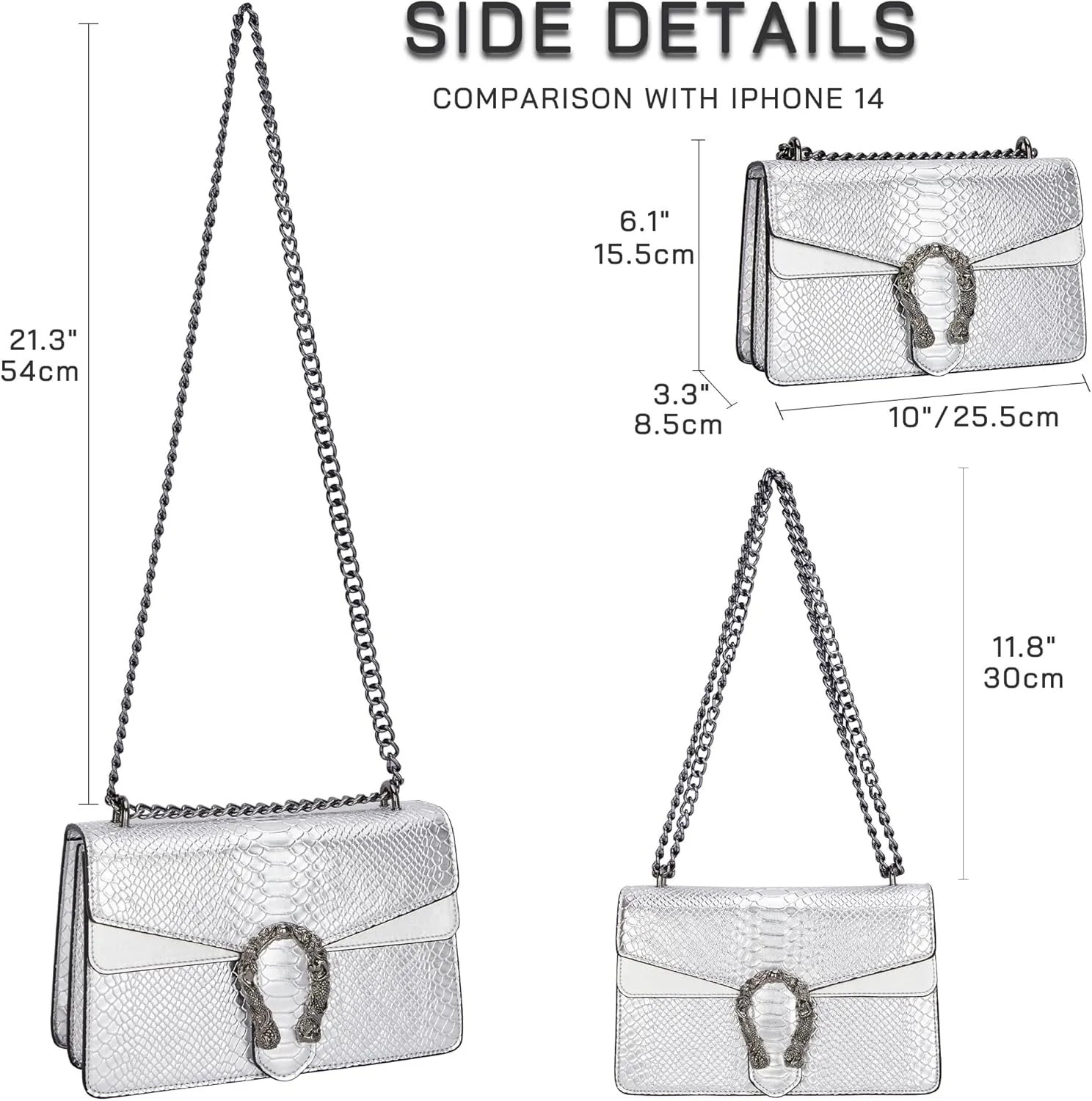 Women's Snake Print Crossbody Shoulder Bag PU Leather Satchel Chain Purse Evening Clutch Handbag