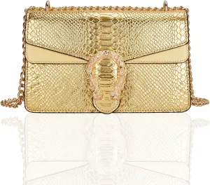 Women's Snake Print Crossbody Shoulder Bag PU Leather Satchel Chain Purse Evening Clutch Handbag