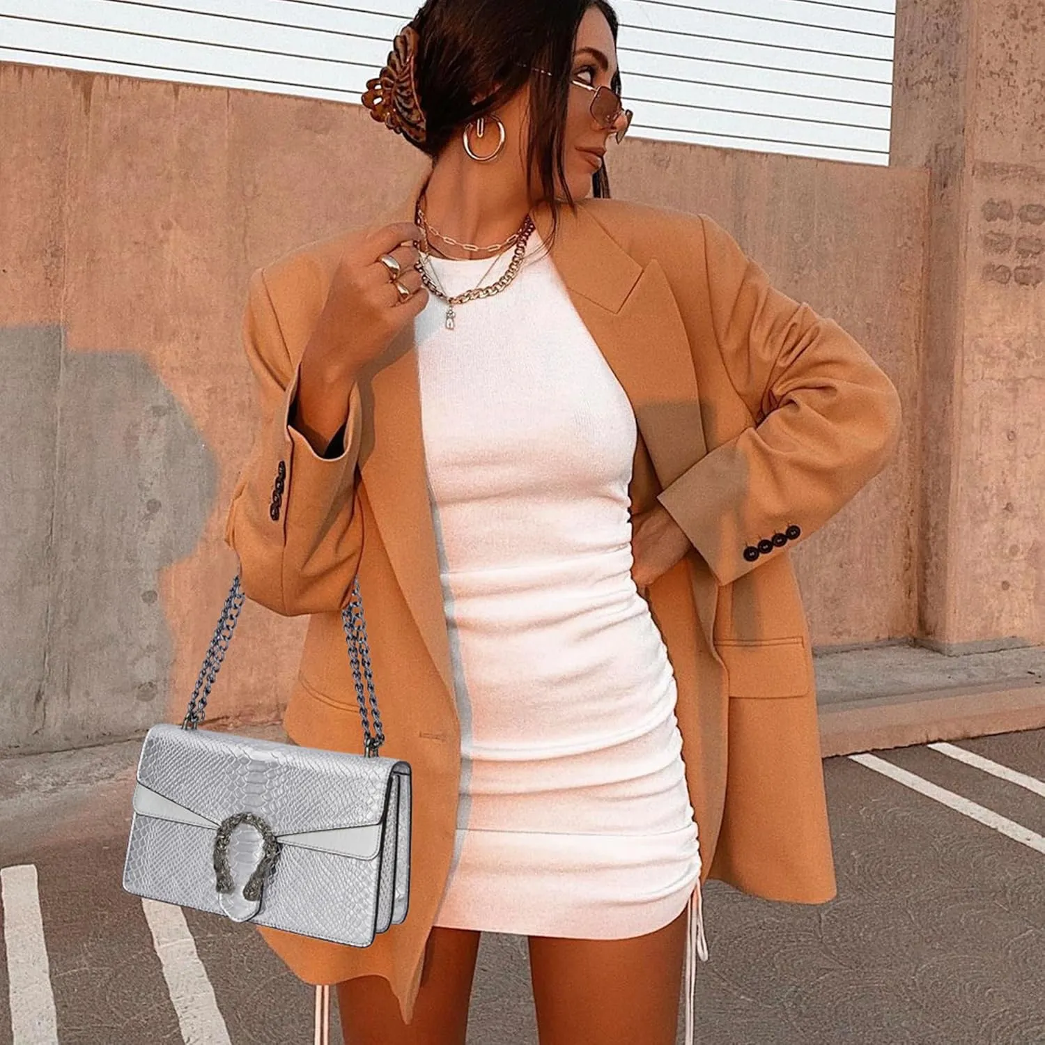 Women's Snake Print Crossbody Shoulder Bag PU Leather Satchel Chain Purse Evening Clutch Handbag