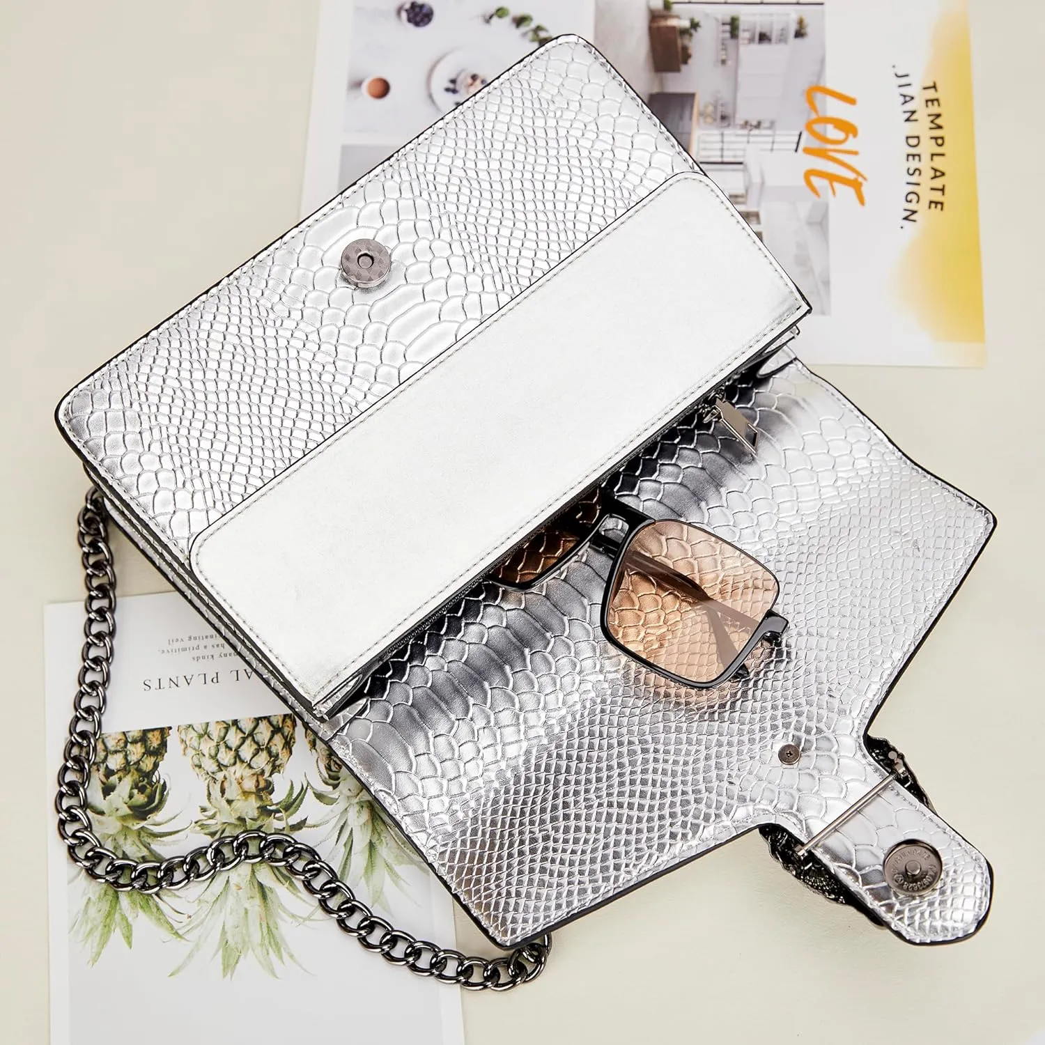 Women's Snake Print Crossbody Shoulder Bag PU Leather Satchel Chain Purse Evening Clutch Handbag