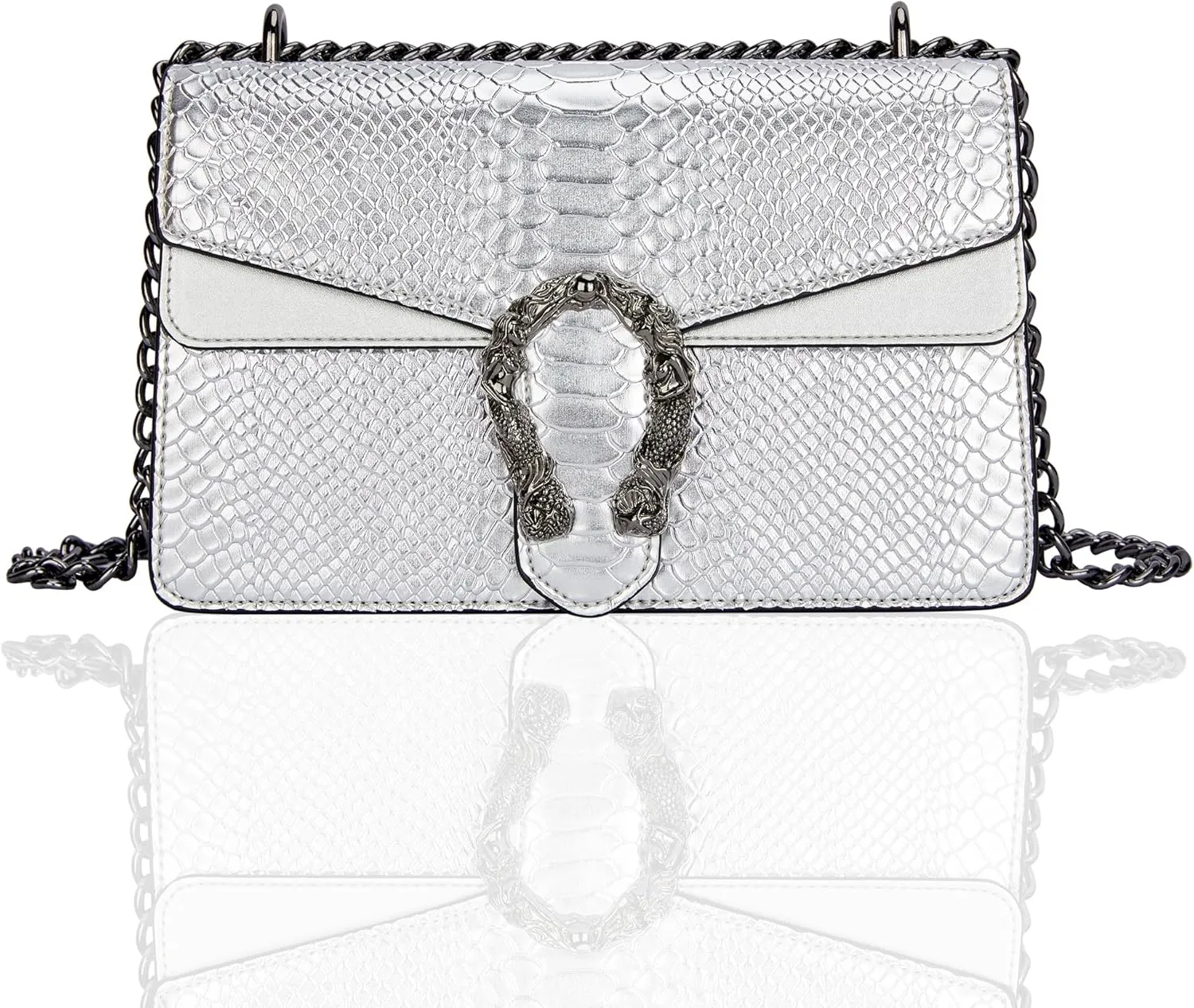 Women's Snake Print Crossbody Shoulder Bag PU Leather Satchel Chain Purse Evening Clutch Handbag