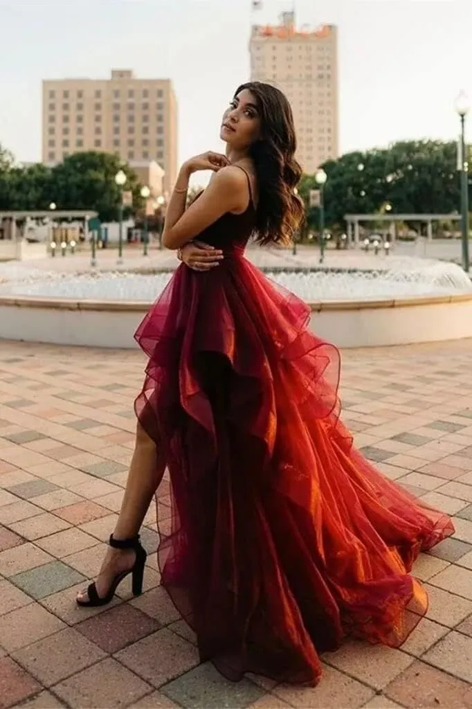 Women's Sparkle Tulle Prom Dresses V Neck Spaghetti Straps Ball Gowns Long Fluffy Layered Formal Evening Dress