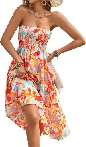 Women's Summer Halter Neck Strap Maxi Dress Backless Smocked Sundresses A Line Beach Wedding Guest Dress