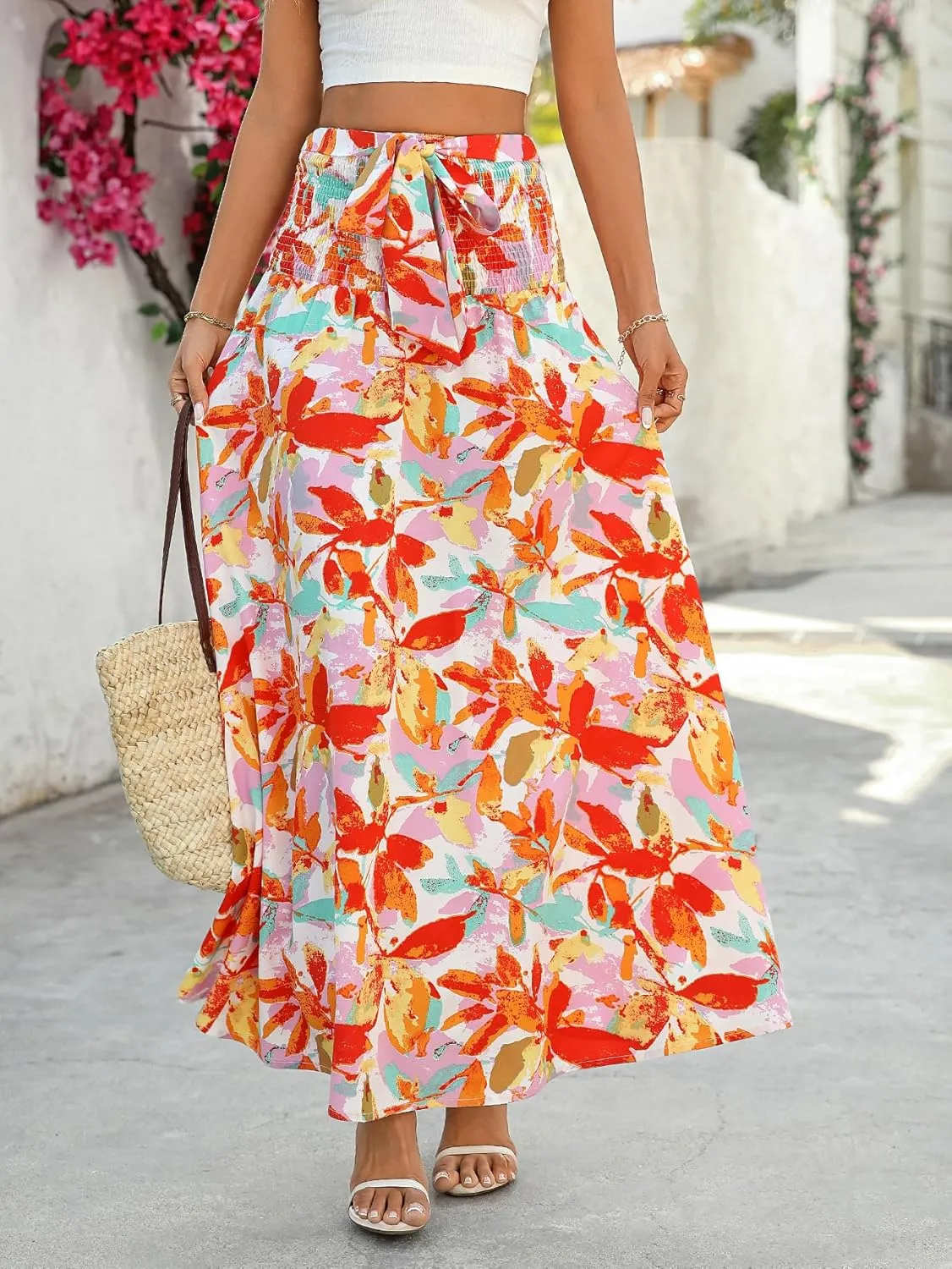 Women's Summer Halter Neck Strap Maxi Dress Backless Smocked Sundresses A Line Beach Wedding Guest Dress