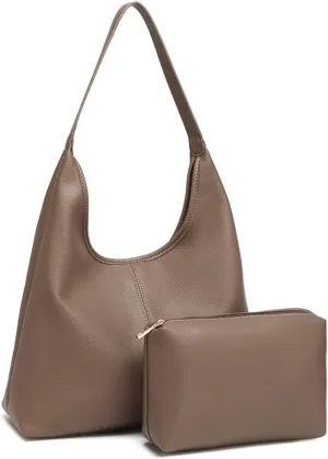 Women's Tote Handbag Soft PU Leather Hobo Purses 2Pcs Set Shoulder Bag with Pouch Shopper Work Top-handle Bag